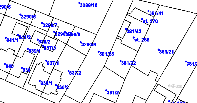 Parcela st. 381/23 v KÚ Štikov, Katastrální mapa