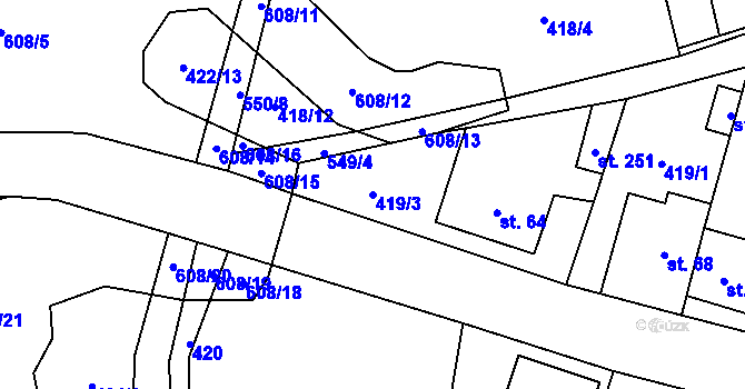 Parcela st. 419/3 v KÚ Štikov, Katastrální mapa