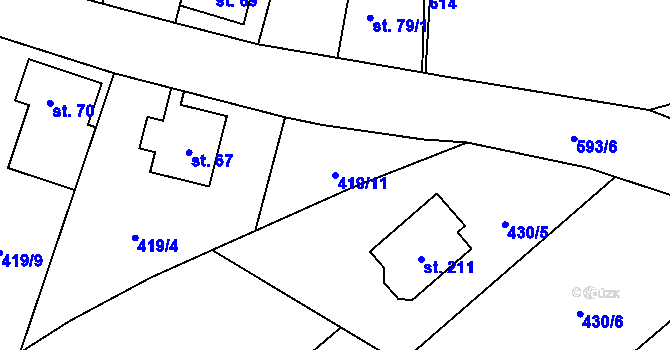 Parcela st. 419/11 v KÚ Štikov, Katastrální mapa