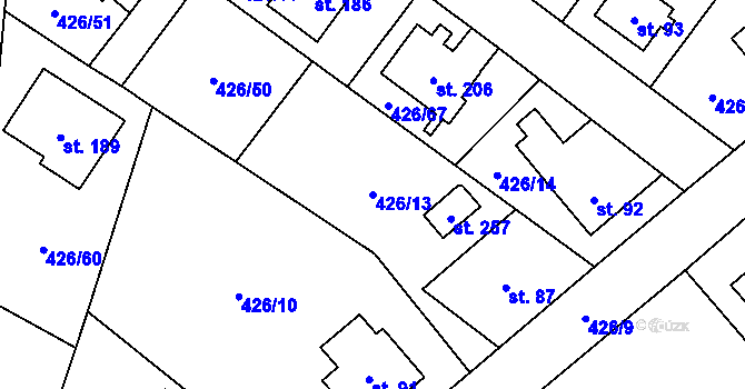 Parcela st. 426/13 v KÚ Štikov, Katastrální mapa