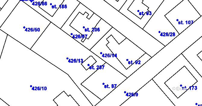 Parcela st. 426/14 v KÚ Štikov, Katastrální mapa