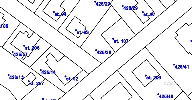 Parcela st. 426/28 v KÚ Štikov, Katastrální mapa