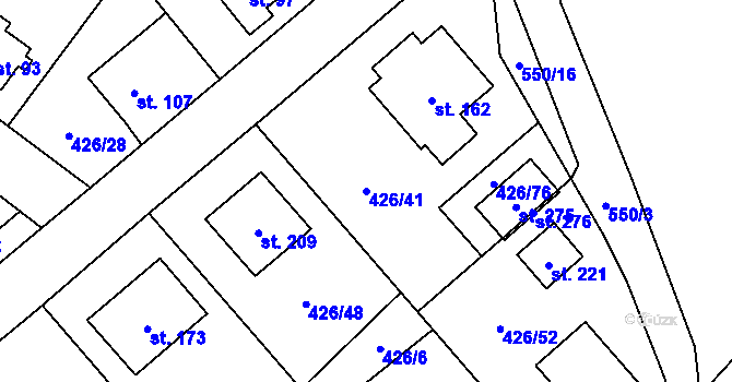 Parcela st. 426/41 v KÚ Štikov, Katastrální mapa