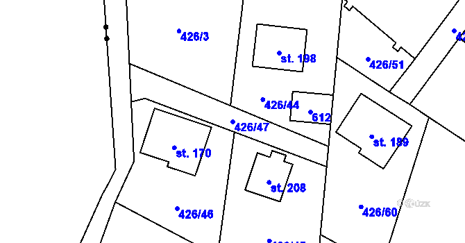 Parcela st. 426/47 v KÚ Štikov, Katastrální mapa