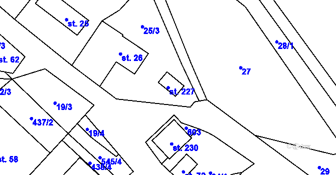 Parcela st. 227 v KÚ Štikov, Katastrální mapa