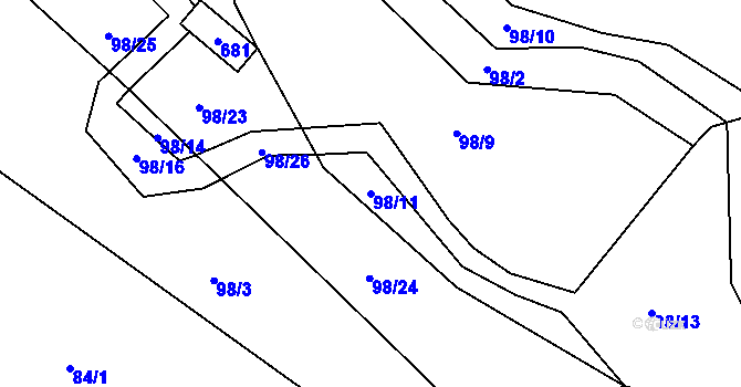 Parcela st. 98/11 v KÚ Štikov, Katastrální mapa