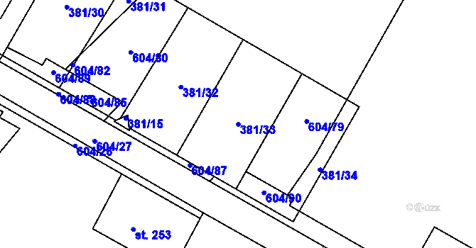 Parcela st. 381/33 v KÚ Štikov, Katastrální mapa