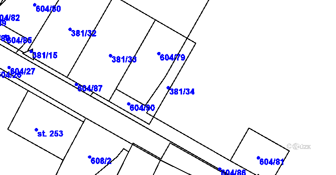 Parcela st. 381/34 v KÚ Štikov, Katastrální mapa