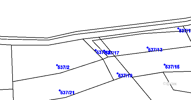 Parcela st. 537/18 v KÚ Štikov, Katastrální mapa