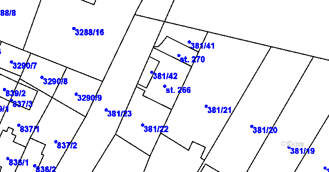 Parcela st. 266 v KÚ Štikov, Katastrální mapa