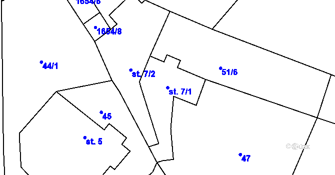 Parcela st. 7/1 v KÚ Bzí u Dolního Bukovska, Katastrální mapa