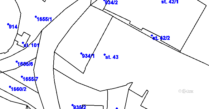Parcela st. 43 v KÚ Modrá Hůrka, Katastrální mapa