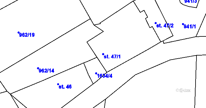 Parcela st. 47/1 v KÚ Modrá Hůrka, Katastrální mapa
