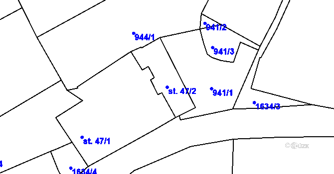 Parcela st. 47/2 v KÚ Modrá Hůrka, Katastrální mapa