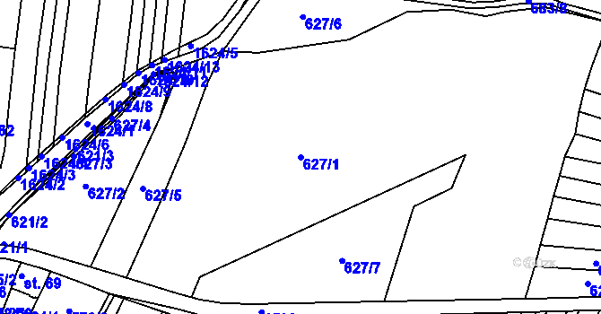 Parcela st. 627/1 v KÚ Modrá Hůrka, Katastrální mapa