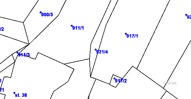 Parcela st. 921/4 v KÚ Modrá Hůrka, Katastrální mapa