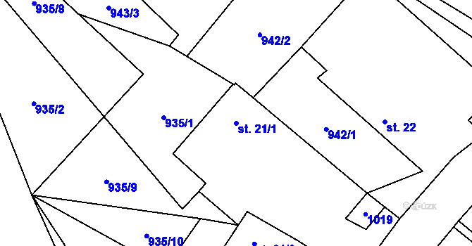 Parcela st. 21/1 v KÚ Štipoklasy, Katastrální mapa