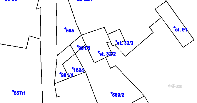 Parcela st. 32/2 v KÚ Štipoklasy, Katastrální mapa