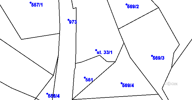Parcela st. 33/1 v KÚ Štipoklasy, Katastrální mapa