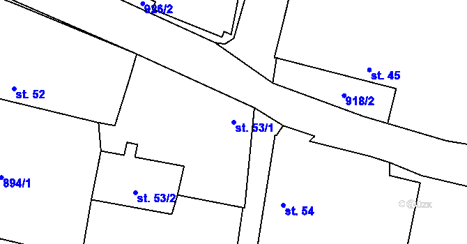 Parcela st. 53/1 v KÚ Štipoklasy, Katastrální mapa