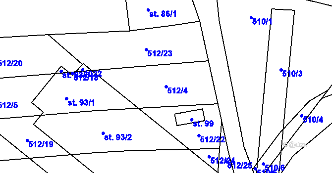 Parcela st. 512/4 v KÚ Štipoklasy, Katastrální mapa