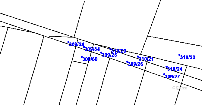 Parcela st. 309/25 v KÚ Štipoklasy, Katastrální mapa