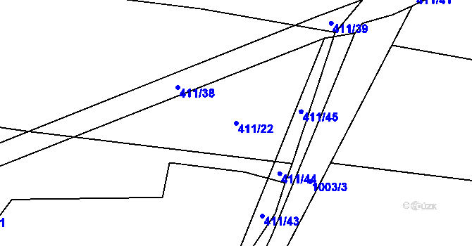 Parcela st. 411/22 v KÚ Štipoklasy, Katastrální mapa