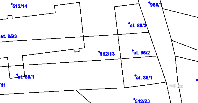 Parcela st. 512/13 v KÚ Štipoklasy, Katastrální mapa