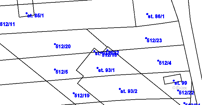 Parcela st. 512/18 v KÚ Štipoklasy, Katastrální mapa