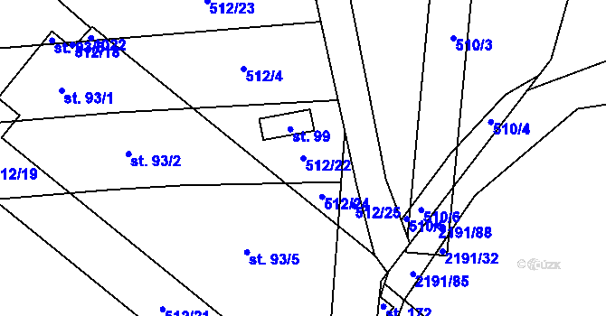 Parcela st. 512/22 v KÚ Štipoklasy, Katastrální mapa
