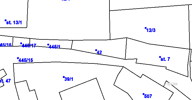 Parcela st. 42 v KÚ Štítary nad Radbuzou, Katastrální mapa