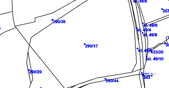 Parcela st. 290/17 v KÚ Štítary nad Radbuzou, Katastrální mapa
