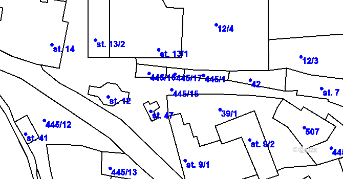 Parcela st. 445/15 v KÚ Štítary nad Radbuzou, Katastrální mapa