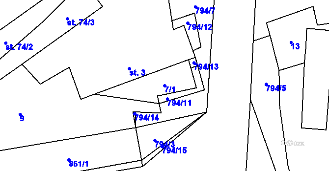 Parcela st. 7/1 v KÚ Tasnovice, Katastrální mapa