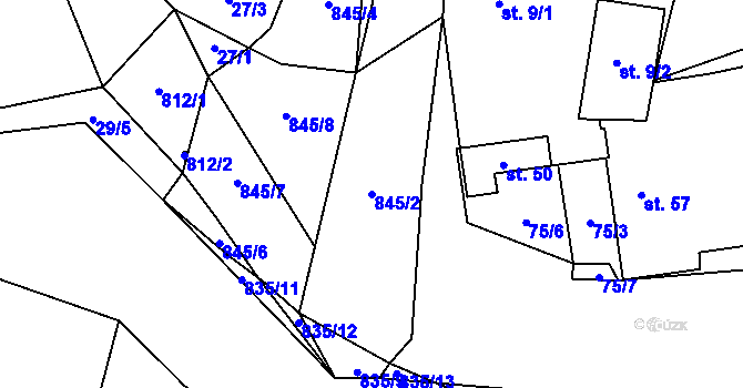 Parcela st. 845/2 v KÚ Tasnovice, Katastrální mapa