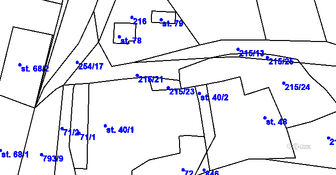 Parcela st. 215/23 v KÚ Tasnovice, Katastrální mapa