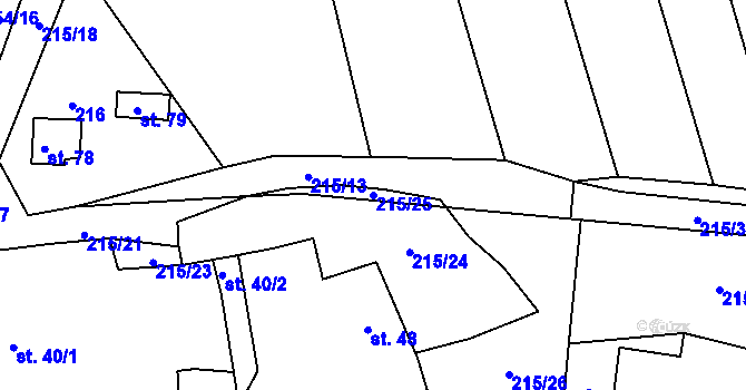 Parcela st. 215/25 v KÚ Tasnovice, Katastrální mapa