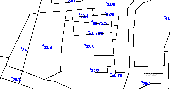 Parcela st. 32/3 v KÚ Tasnovice, Katastrální mapa