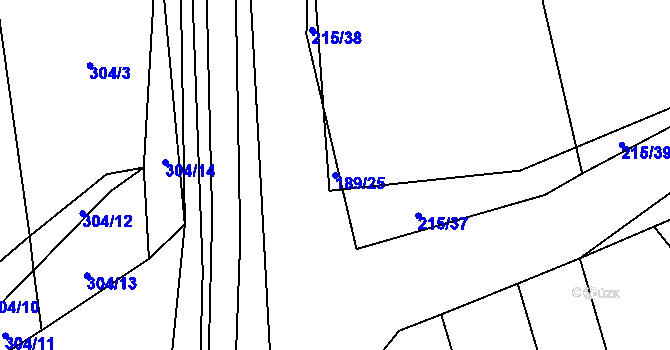 Parcela st. 189/25 v KÚ Tasnovice, Katastrální mapa