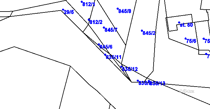 Parcela st. 835/11 v KÚ Tasnovice, Katastrální mapa