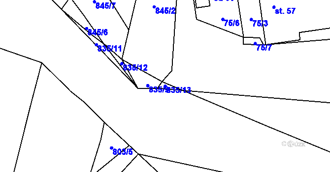Parcela st. 835/13 v KÚ Tasnovice, Katastrální mapa