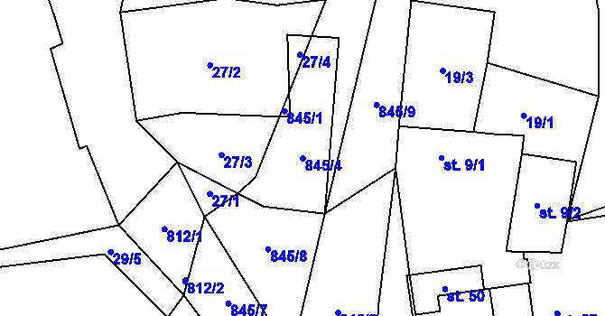 Parcela st. 845/4 v KÚ Tasnovice, Katastrální mapa