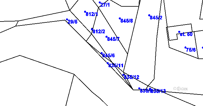 Parcela st. 845/6 v KÚ Tasnovice, Katastrální mapa