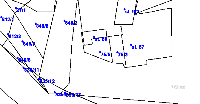Parcela st. 75/6 v KÚ Tasnovice, Katastrální mapa