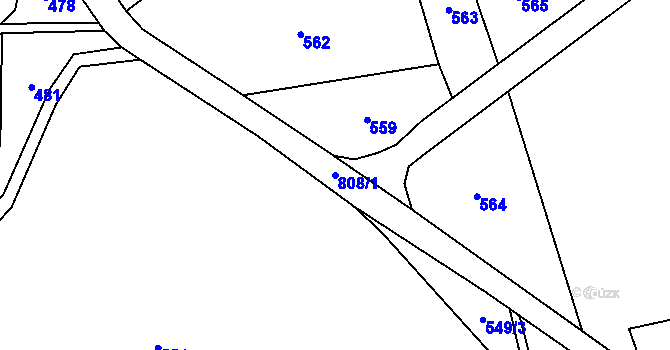 Parcela st. 808/1 v KÚ Tasnovice, Katastrální mapa