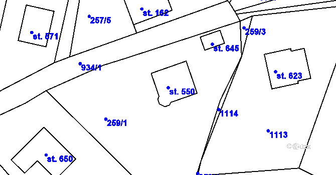 Parcela st. 550 v KÚ Štítina, Katastrální mapa