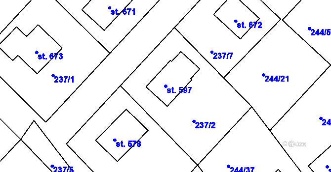 Parcela st. 597 v KÚ Štítina, Katastrální mapa