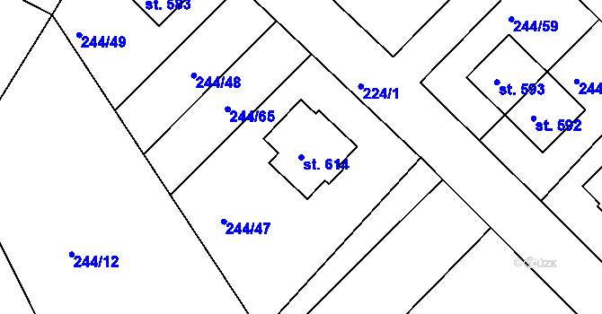 Parcela st. 614 v KÚ Štítina, Katastrální mapa