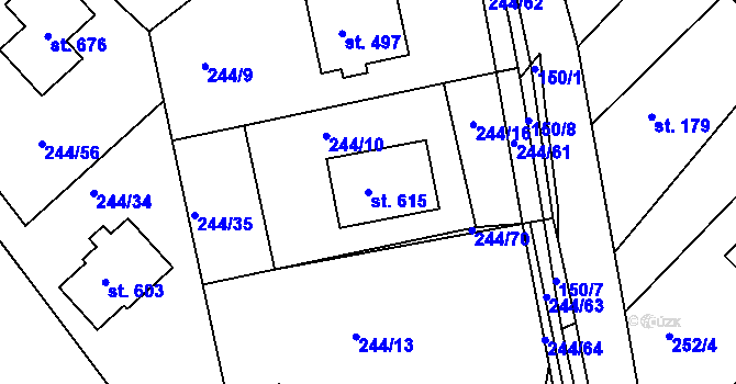 Parcela st. 615 v KÚ Štítina, Katastrální mapa