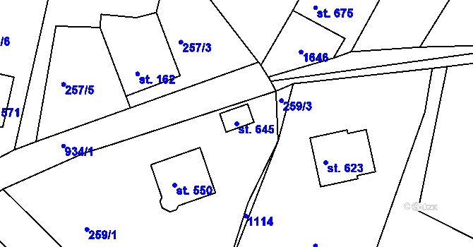 Parcela st. 645 v KÚ Štítina, Katastrální mapa